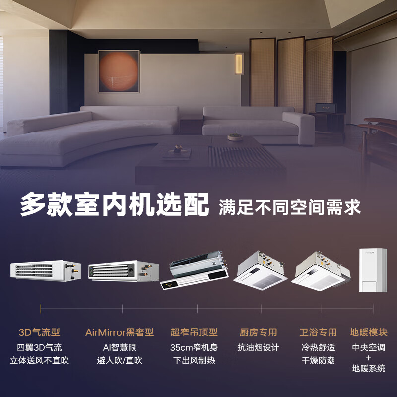 DAIKIN central air conditioner, one to four, one to five, one to two, one to three, P+/N+ series central air system, household multi-connected frequency conversion, first-level energy efficiency, P+/N+ series, 5 HP, three rooms and two living rooms, comfortable standard type