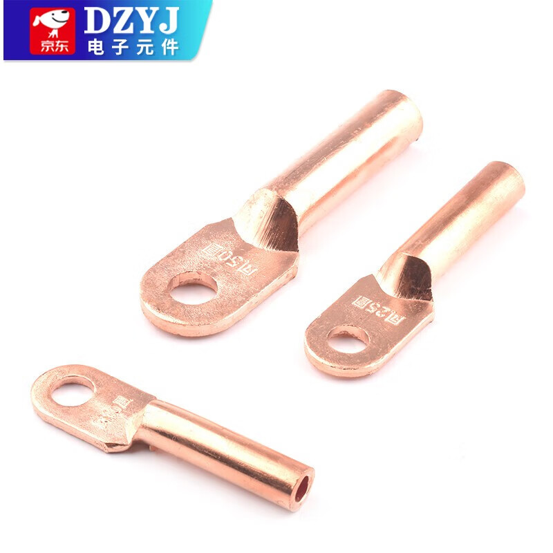 DZYJOT open nose DT copper nose copper connector round hole wire lug cable terminal 30A50A100A10 square mm DT-10mm