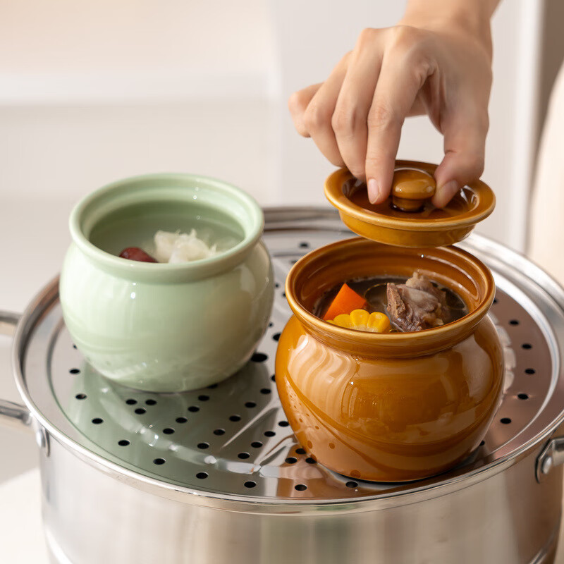 Pangdong i ceramic water-proof stew pot household steam pot stew pot Shaxian soup crock pot simmering crock pot green small crock pot (350ml)