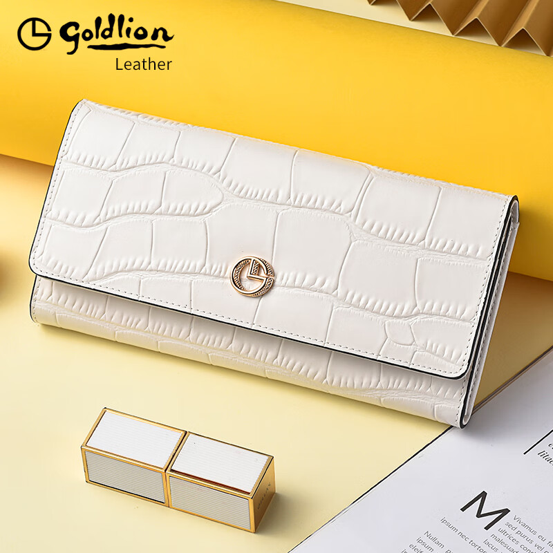 GOLDLION G+ Goldlion Wallet Women's Long Crocodile Pattern Leather Women's Clutch 2025 New Bag Fashion Handbag Women's White