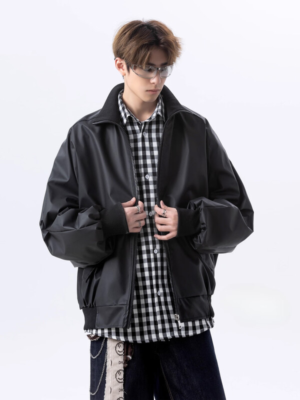 OEMG American coffee color quilted thickened leather jacket men's autumn and winter flight jacket trendy brand loose baseball uniform J2502 coffee color jacket style L recommended 100-110 catties