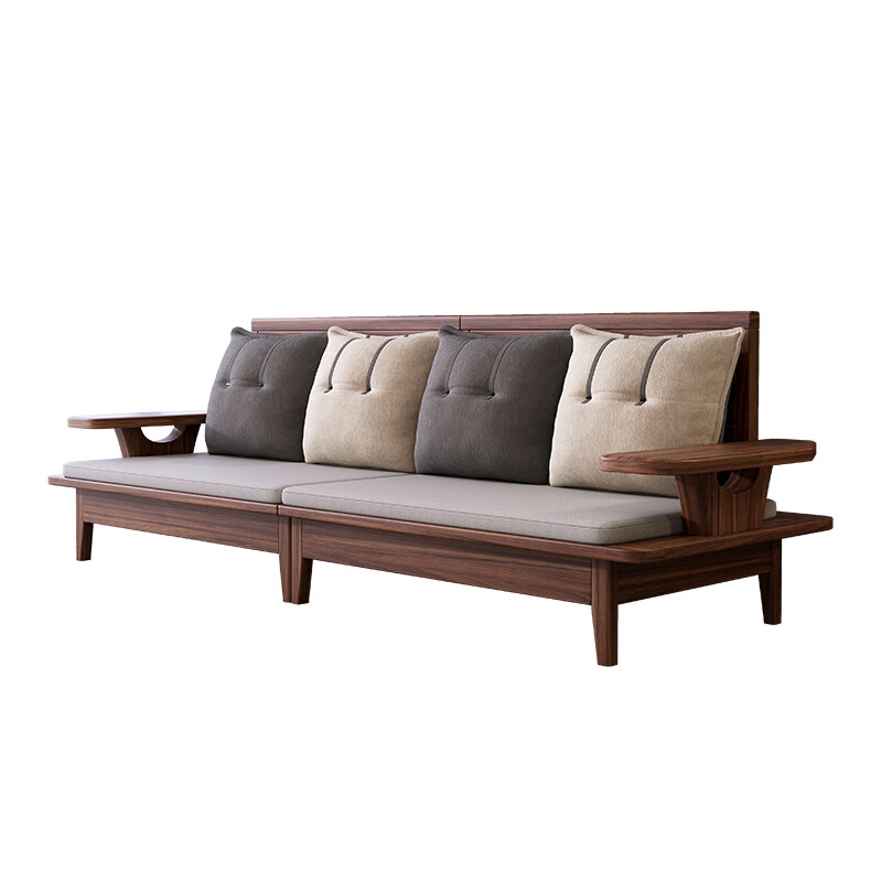 Yu Li Hanjin new Chinese style South American black walnut solid wood sofa combination winter and summer dual use living room small apartment simple coffee table four seats + long coffee table