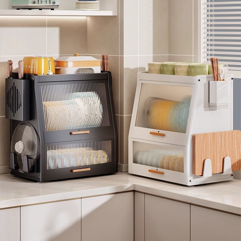 Yukajue kitchen dish rack with cover household bowl counter top chopstick plate dust-proof storage box multi-functional drain black sealed dust-proof and mouse-proof dish cabinet hook