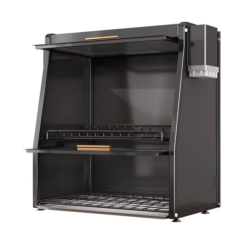 Yukajue kitchen dish rack with cover household bowl counter top chopstick plate dust-proof storage box multi-functional drain black sealed dust-proof and mouse-proof dish cabinet hook