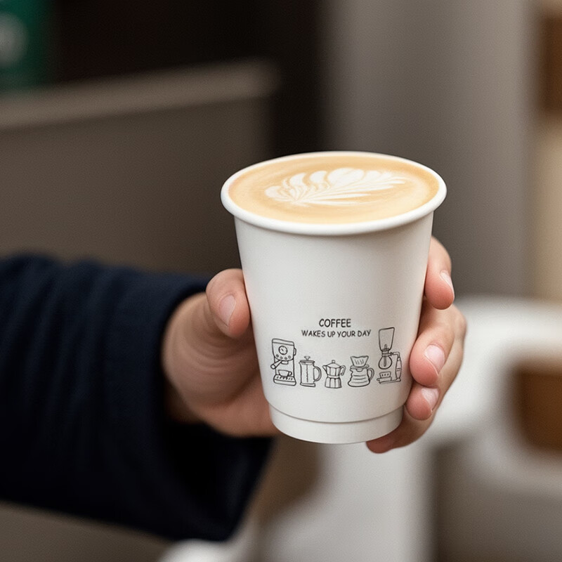 Circle joy disposable paper cup coffee cup with lid thickened anti-scalding hot drink office household milk tea cup 25 pieces 340ml