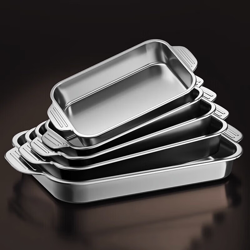 Stainless steel grilled fish plate, toasted bread plate, barbecue crayfish plate, dry pot rectangular tray, vegetable plate, boiled fish, grilled fish plate, large deep version 40*24.5*8cm