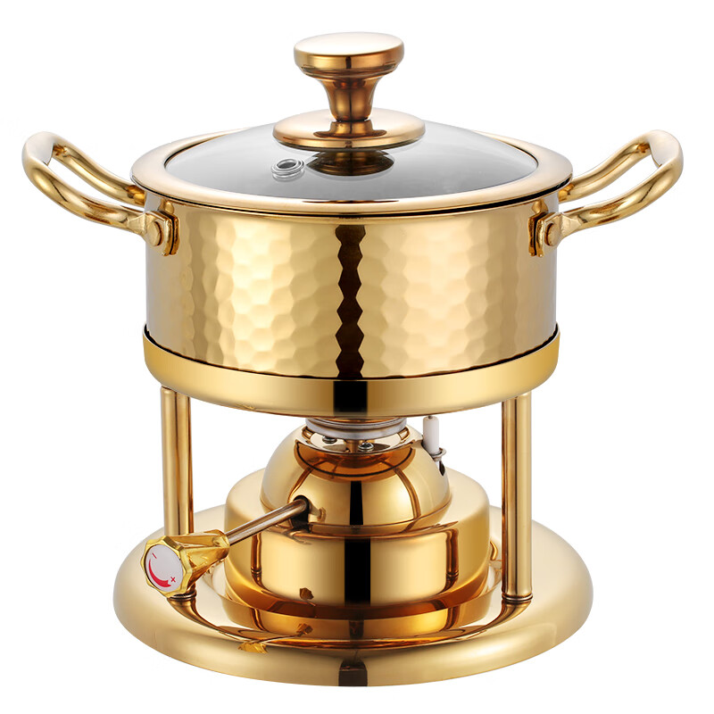 FIREQL high-end hotel club commercial stainless steel single-person small hot pot inflatable gas stove for one person and one pot shabu soup pot silver hammer pattern-environmentally friendly oil type 70-90 minutes 16cm