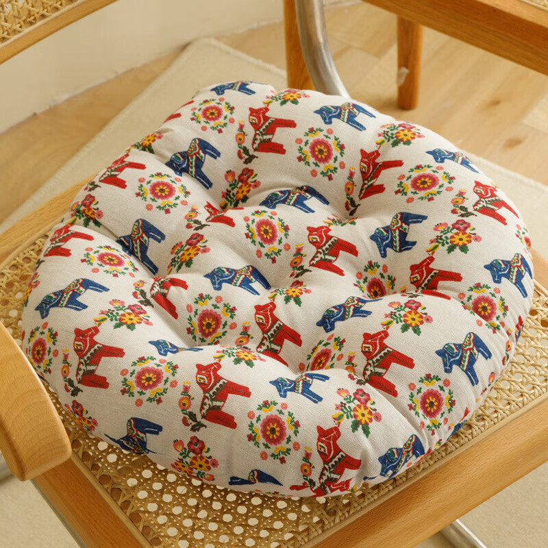 Cotton and linen futon cushion, thickened fabric, round tatami, bay window floor, meditation office chair cushion, meditation cushion, round shape - ethnic style red, about 45cm*45cm (comfortable and thickened version)