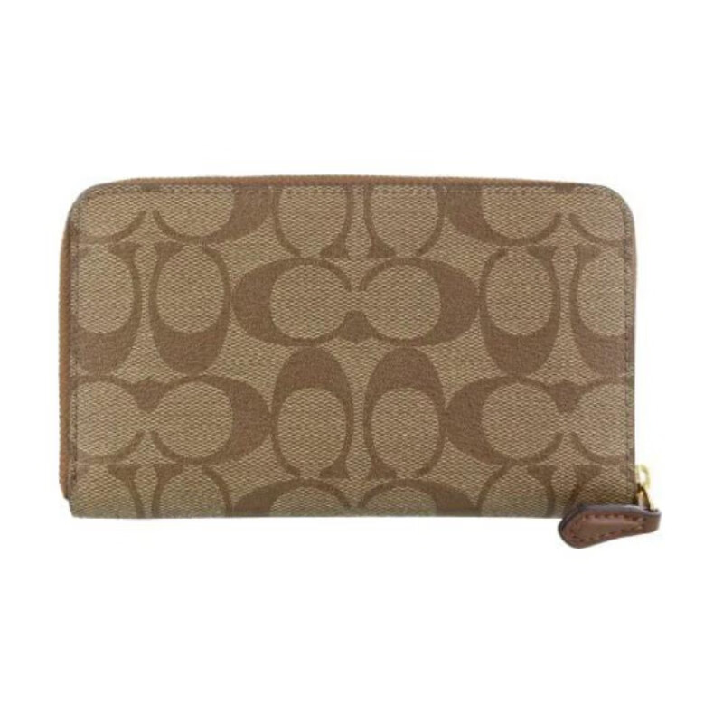 COACH Zip Around 17 classic presbyopic zipper coated canvas coin bag ID card holder wallet women's basic outfit (bag + dust bag)