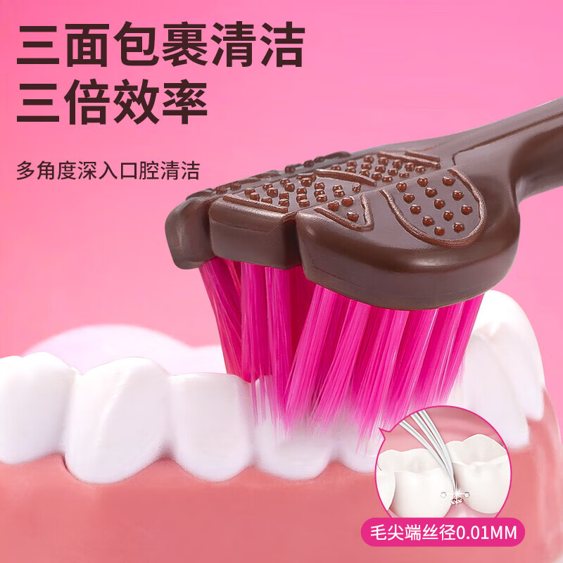 Berry Good Mood Bear Three-Sided Toothbrush Adult Soft-Bristled Toothbrush Special for Household Student Cleaning Bear Three-Sided Toothbrush 2 Count