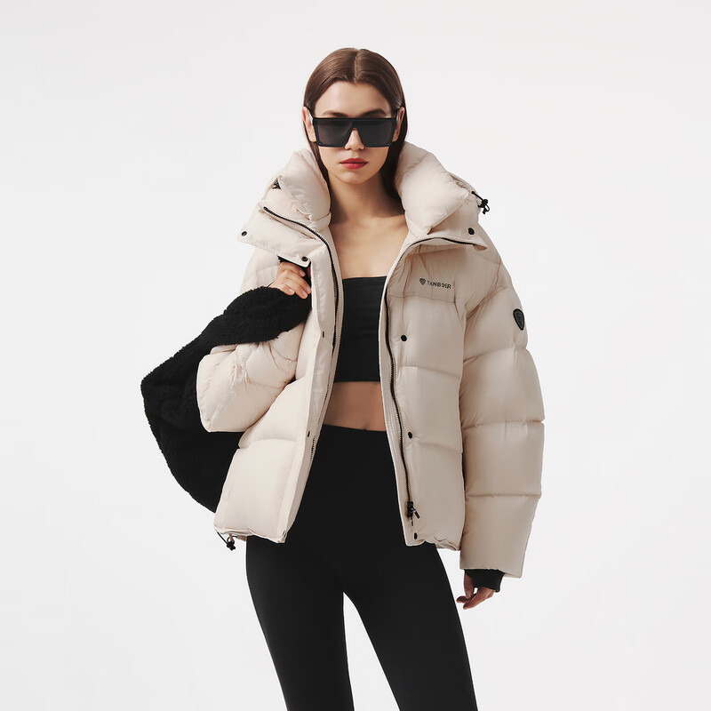 Tambor Puff Down Jacket Women's Short Hooded Silhouette Winter Warm Jacket 5530338Z Pearl Off-White 165