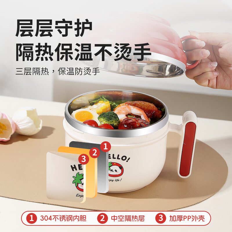 Youlunmei student lunch box, special for office workers to bring meals in the canteen, large-capacity rice bowl with lid, stainless steel lunch box, single - red, free folding tableware #304 stainless steel