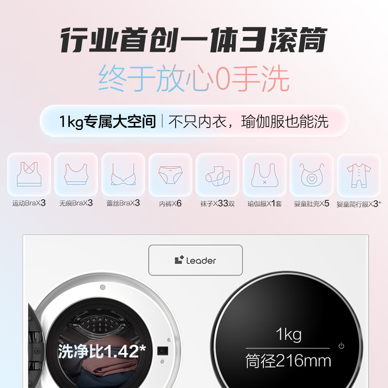 Leader Lazy Three-tube Washing and Drying Set ProMax 12.5KG Fully Automatic Washing Machine Household Underwear Three-tube Dryer Lin Gaoyuan's Same Style National Subsidy 20% Lazy Three-tube Washing and Drying Set ProMax 丨Industry Best Selling丨Integrated Control