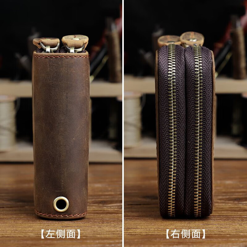 Liyou high-end quality key bag storage bag handmade genuine leather key bag men's first layer cowhide multifunctional retro wallet noble brown