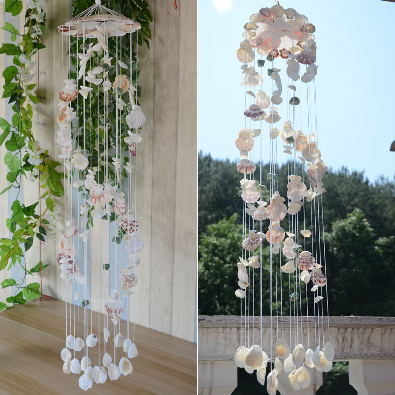 19-thread handmade shell wind chimes graduates day gift hanging room fairy forest ancient style Chinese style girls plain 19-thread shell wind chime 90cm (natural and overflowing)