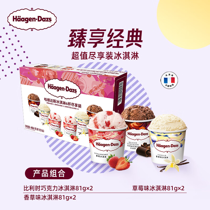 Haagen-Dazs 6-Cup Combination Pack Classic Chocolate/Vanilla/Strawberry 100ml*6 Ice Cream Gift Box Mass Sales Pack