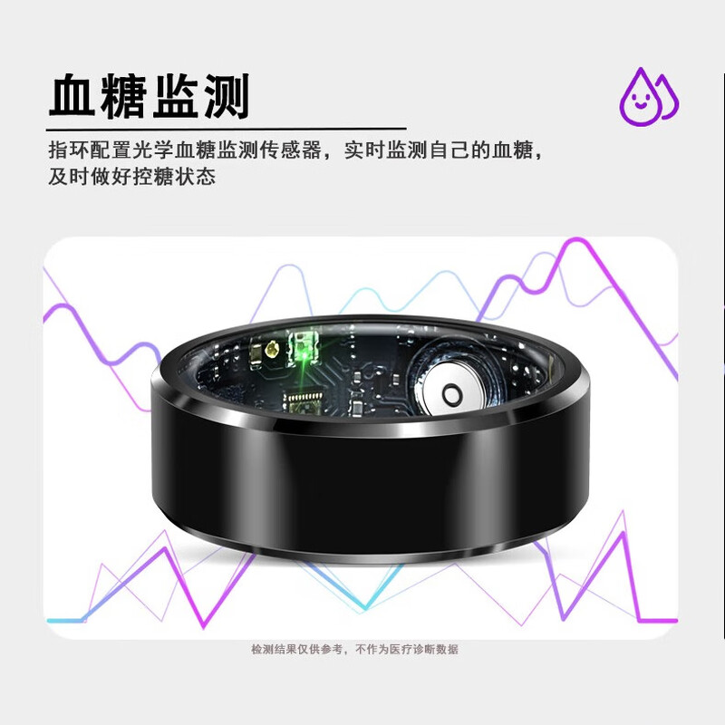 NUIBC smart ring Ring measures blood sugar, blood pressure, heart rate, sleep, blood oxygen, black technology ring, sports steps, circle of friends and relatives, remote care, Huawei, Samsung, Xiaomi, universal, black size 10, finger circumference 62.1mm, recommended 70-75kg