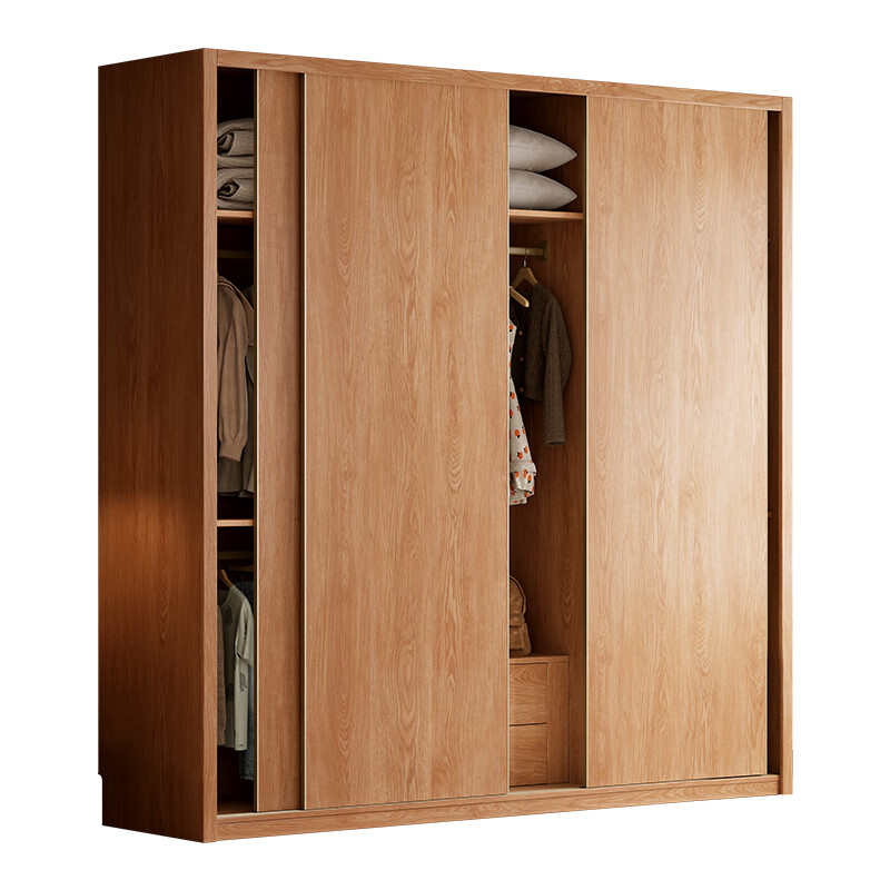 Youfan Wood Products all solid wood sliding door wardrobe segmented small apartment solid wood customized bedroom home handle-free wardrobe storage cabinet 1.0m wide * 2.0m high two-door wardrobe