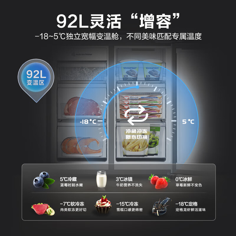 Rongsheng Refrigerator 491L automatic ice making dual system dual cycle cross-door metal back panel first-class air-cooled frost-free frequency conversion large-capacity household refrigerator BCD-491WD12FPZ