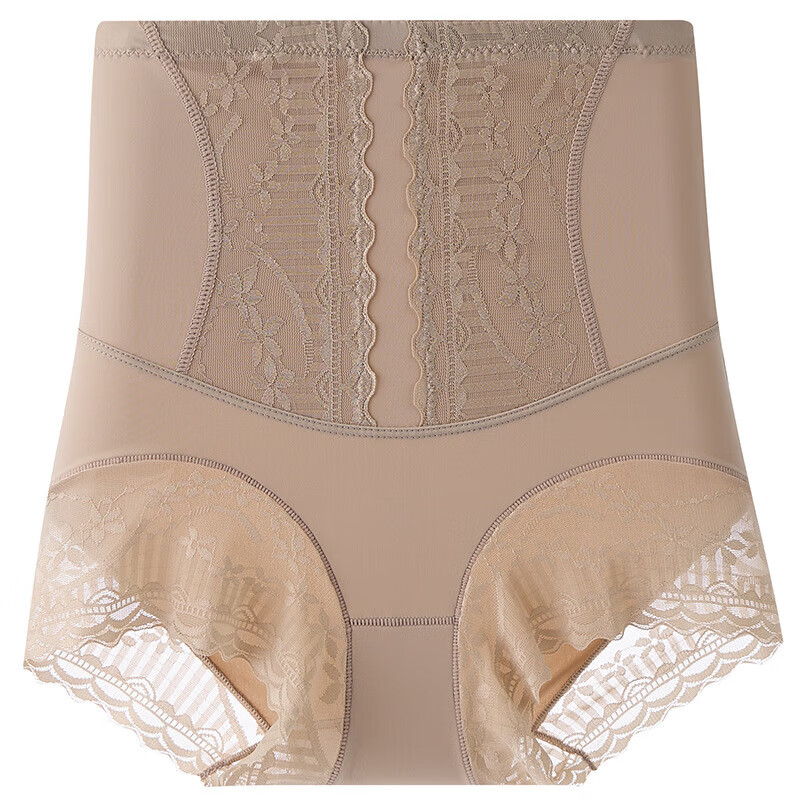Lace high-waisted tummy control pants with enhanced effect on belly control, corset and arm lifts, breathable, non-curling, traceless thin underwear for women, champagne color tummy control pants, L recommendation: 100-120