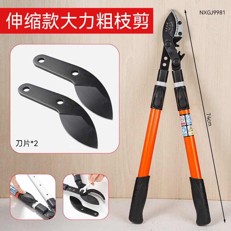 牛享剪枝剪刀修枝果树专用园艺树枝剪修剪神器省力修大枝强力粗枝剪刀 加粗铝杆鲨鱼齿 伸缩2