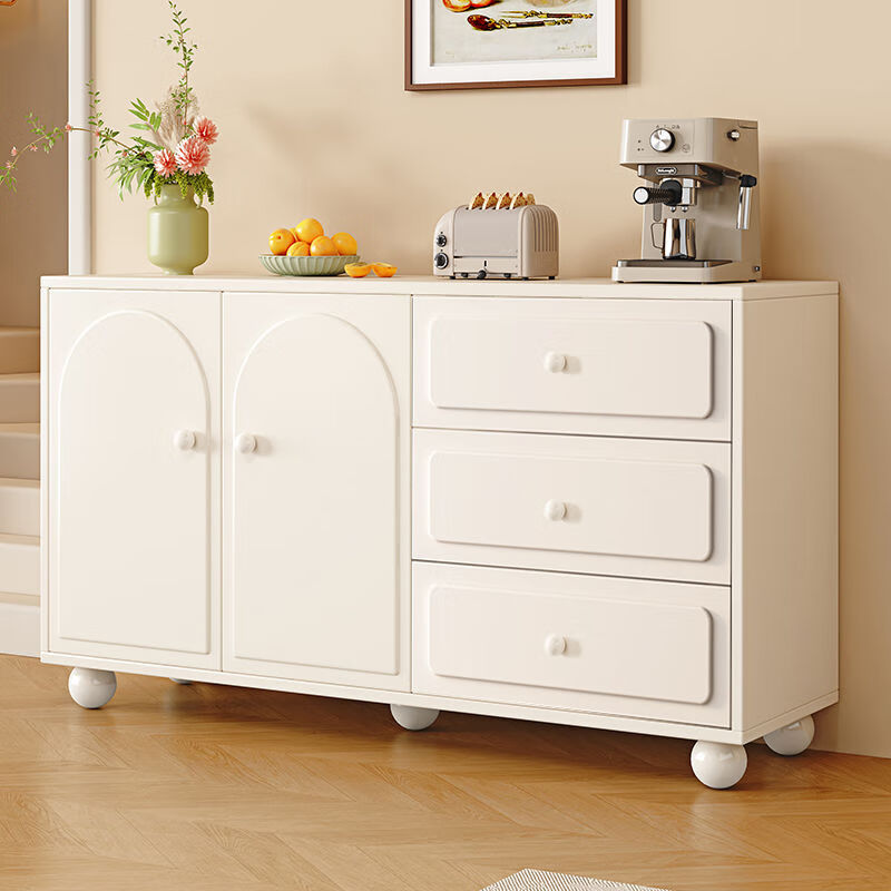 Other solid wood sideboards, light luxury, customizable Nordic style living room, wine cabinet, tea cabinet, multi-functional kitchen storage cabinet, cream white* thickened solid wood board* door-to-door delivery, double door 60CM* European style embossed door