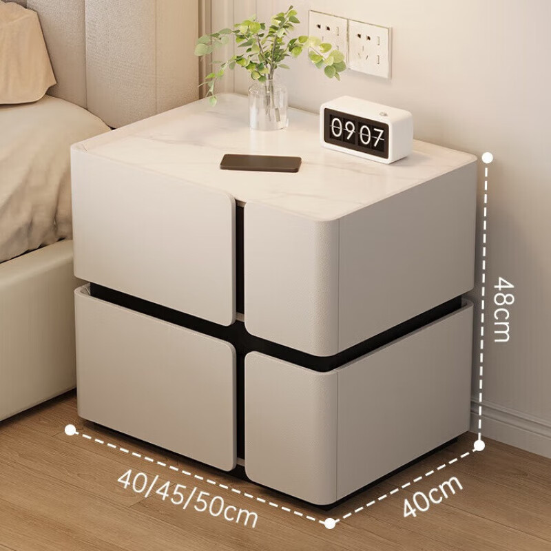 Naihe Bedside Table Smart 2026 Wireless Charging Bedside Table Light Luxurious Home Bedroom Storage Cabinet Off-White Slate Model Solid Wood Drawer Model Length*40 Width 40*Height 48