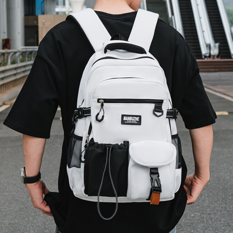 Jungle Bird trendy brand large-capacity backpack male junior high school student schoolbag female contrast color college student computer travel backpack light gray gray frog