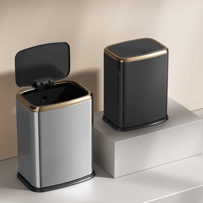 KUK stainless steel trash can 15L titanium empty black push-type with lid bathroom toilet living room gap high appearance light luxury