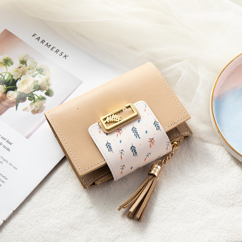 Good and cute ladies wallet 2024 new coin purse wallet female simple ins cute Japanese girl heart versatile small and large wheat ear series short wallet-beige