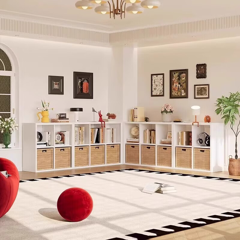 Steel lattice cabinet Kalek bookshelf free combination floor-standing storage rack storage cabinet integrated wall bookcase black - eight horizontal grids