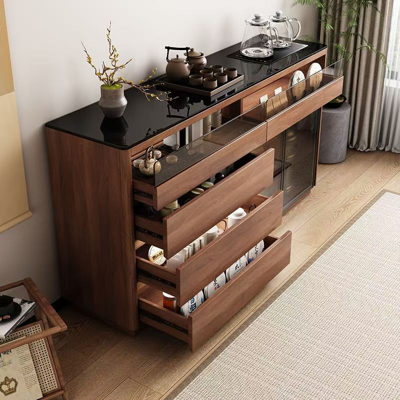 Qiuke solid wood sideboard tea bar machine integrated automatic water supply tea cabinet new style home living room new Chinese style storage cabinet sideboard tea bar machine integrated length 160cm