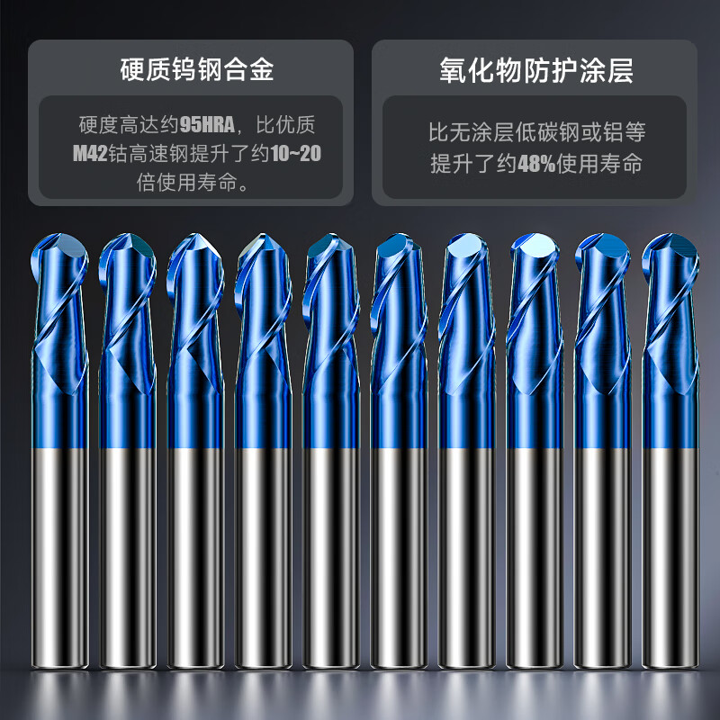 Mr. Fujino Fujinoi 65 degree tungsten steel ball cutter carbide CNC tool end mill stainless steel special R-shaped ball head mill R10*20D*100 blue