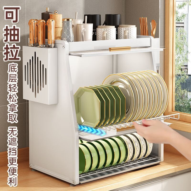 Yukajue kitchen dish rack with cover household bowl counter top chopstick plate dust-proof storage box multi-functional drain black sealed dust-proof and mouse-proof dish cabinet hook