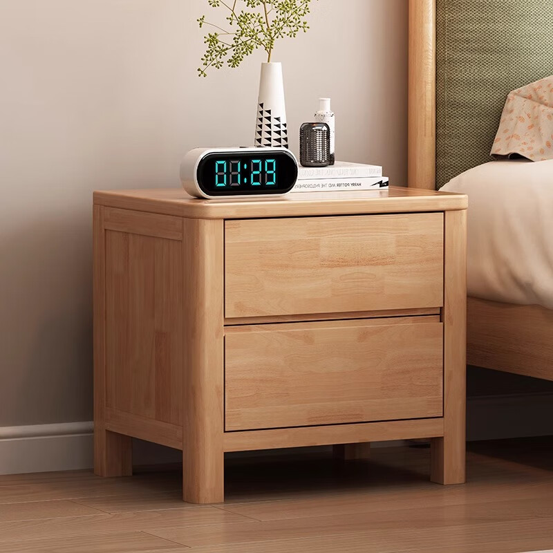 All solid wood bedside table modern minimalist rubber wood chest of drawers Nordic lockable storage cabinet mini bedside table beech color door-to-door delivery 47x40x47cm