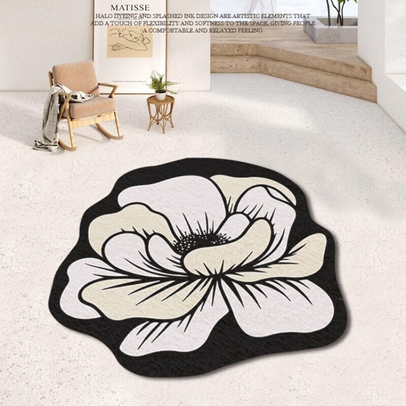 Round American cream style home living room carpet bedroom light luxury style irregular plush coffee table blanket Chashi Leila diameter 80 cm upgraded bottom imitation cashmere