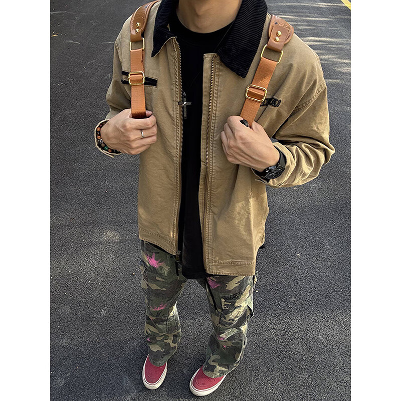 Katuchi American retro cleanfit work jacket men's early autumn high-end handsome loose coach jacket top khaki XL