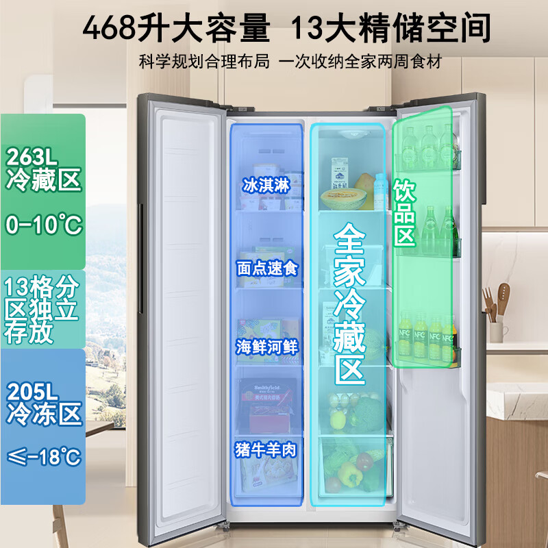 Huabao Refrigerator Air-cooled Frost-free 486L Double Door Multi-door Folio Refrigerator Household Large Capacity Cross Four Door Folio Embedded Smart Refrigerator Folio Door 468 Liter Ultra-Thin Embedded Direct Cooling Foam Layer Thickening Upgrade