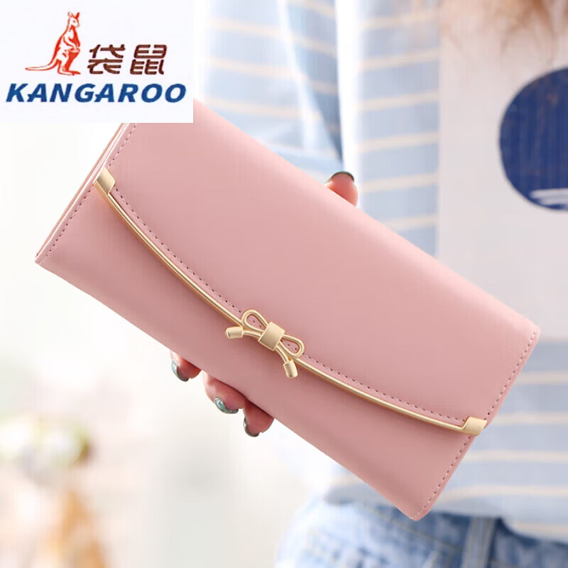 Kangaroo (KANGAROO) 2025 Korean version Japanese long wallet for women summer fortune hand holding simple and fashionable student foreign trade 30% off for mother style black bow hardware