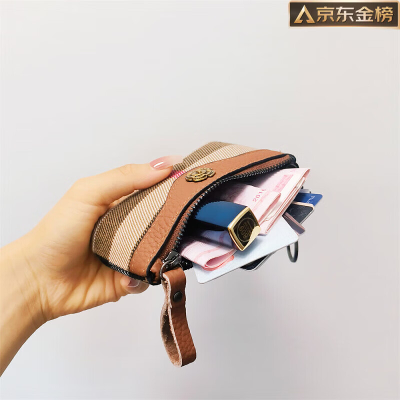 GUIG Germany imported quality genuine leather coin purse European and American printed cowhide with canvas zipper exquisite ladies wallet hand held brown