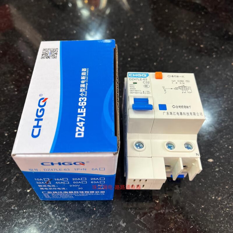Guangdong Zhujiang leakage protector double DZ47LE upgraded household main switch 2P63A air switch circuit breaker 2P 63A