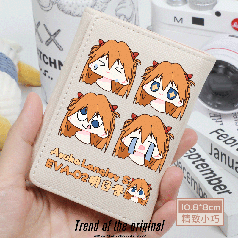 APEX BABYEVA anime peripheral wallet card bag for women, compact short Japanese style two-dimensional cute cartoon Asuka Ayanami Rei off-white W Asuka 4 expressions