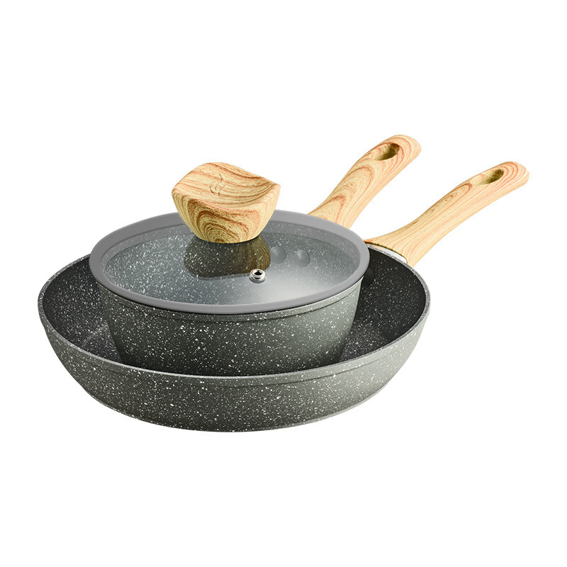 Marble medical stone non-stick pan business gift household Western-style frying pan wok soup pot set pots black 9pcs family pack 2 colors mixed