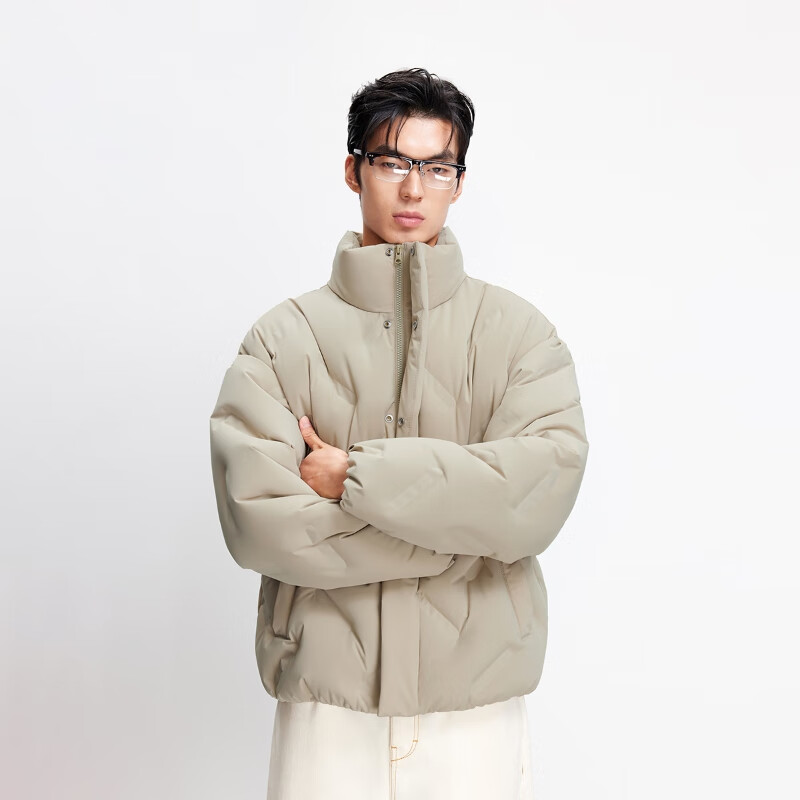 JACK&JONES men's winter down jacket solid color versatile stand-up collar heated lining multi-pocket slightly loose top 225312023