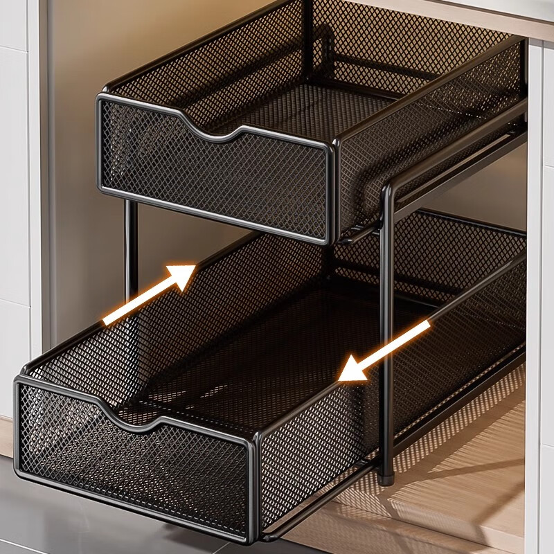 Benwang BW kitchen pull-out storage rack inside the cabinet, layered shelf, double-layer sink, extra-deep drawer basket storage artifact, Yahei three-layer pull-out storage rack-small size