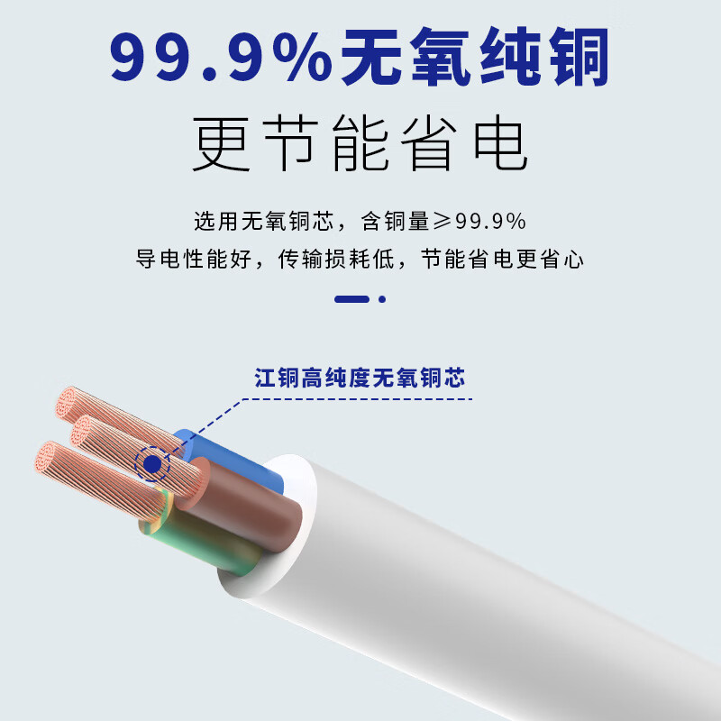 Minxing Cable 2.5 square copper core wire RVV three-core 3*2.5 national standard copper wire sheathed wire ZC-RVV-3*2.5-1m white