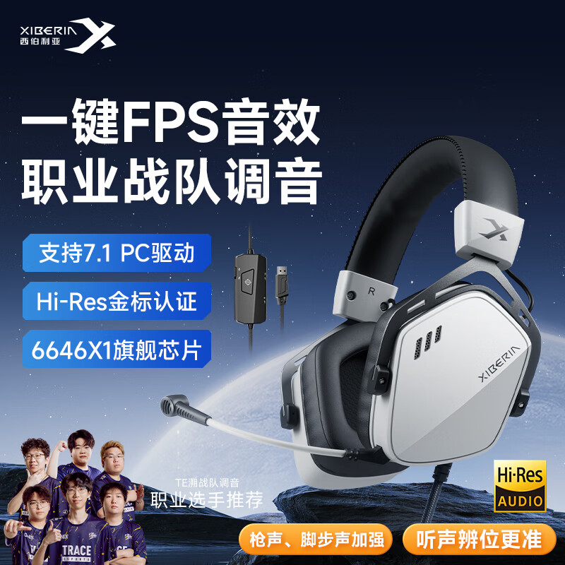 Siberia (XIBERIA) K03 wired USB gold label 7.1 gaming headset e-sports headset head-mounted chicken FPS headset with wire control computer office microphone Panda White