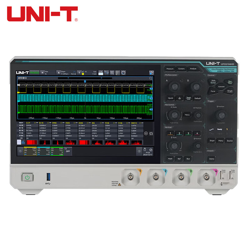 Uni-T oscilloscope flat-panel touch screen automotive/rail protocol analysis power analysis high resolution sampling rate 2.5G UPO2104HD four channels/100MHz