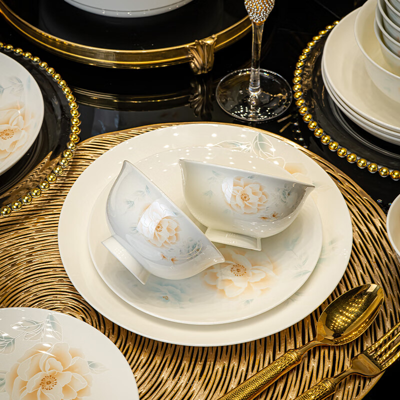 Haoya Jingdezhen ceramic bowl set ceramic rice bowl and soup bowl, 10 pieces of 4.5-inch tall bowls