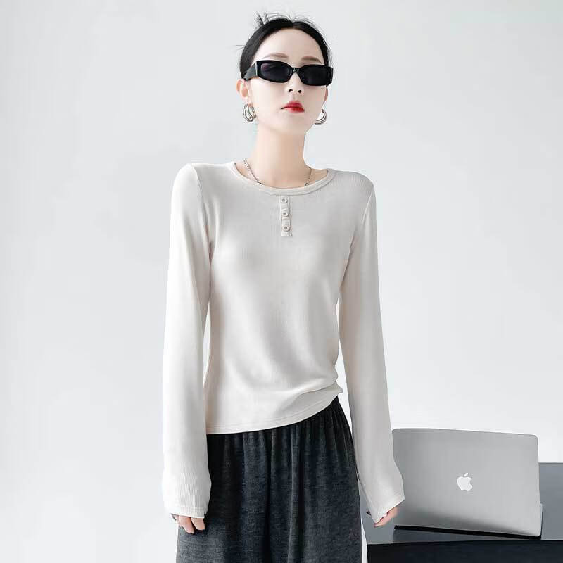 Catman long-sleeved T-shirt women's round neck knitted bottoming shirt 25 years new spring and autumn inner wear outer slimming top